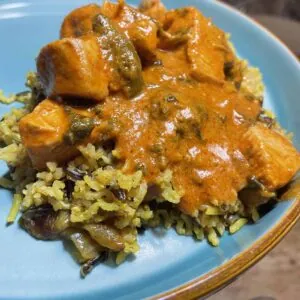 onion pilau rice and curry